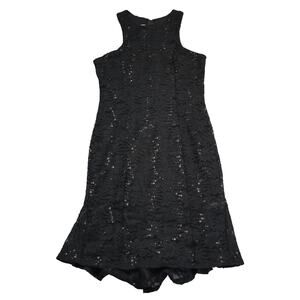 Coco Avante Dress Womens L Black Fit Flare Sleeveless Round Neck Lace Sequin Zip